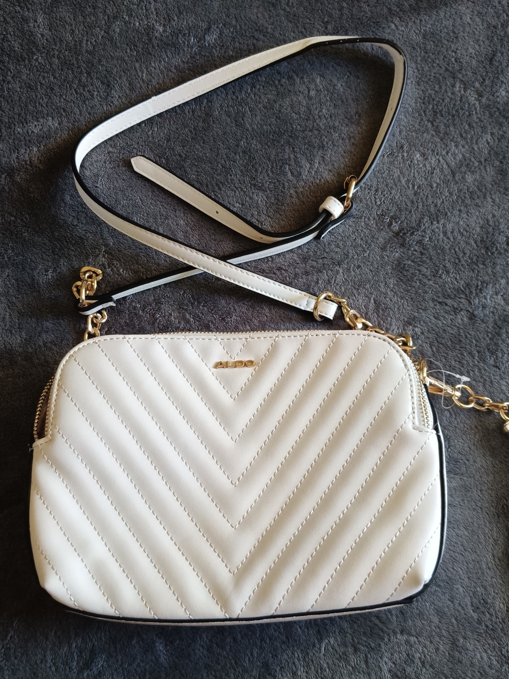 Aldo White Quilted Crossbody with Gold Hardware